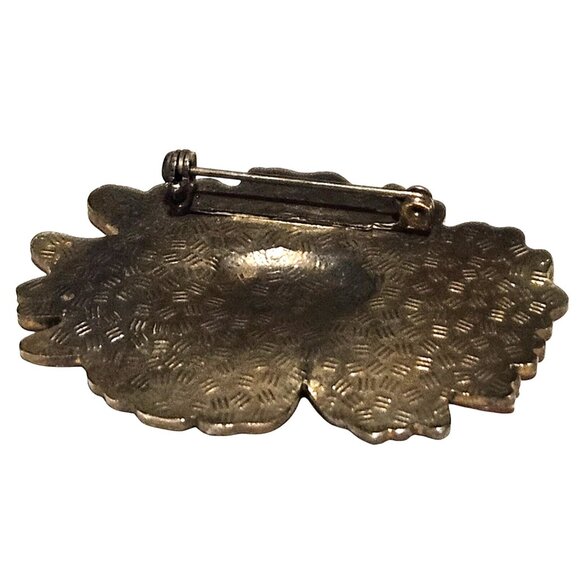 Vintage Brooch Flower Cloisonne Enamel Retro Pink Blue Green Pin 2 1/8" - Picture 3 of 5